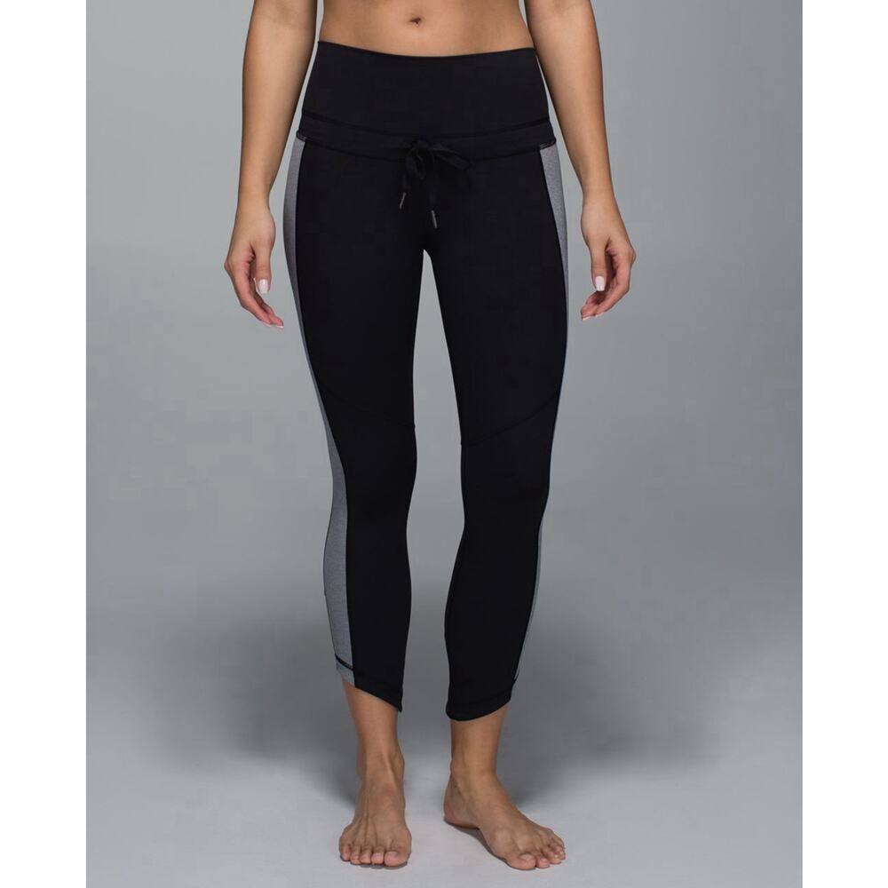 Lululemon Athletica Sz 10 Retreat‎ 7/8 Pants Black Heathered Slate High Rise - Picture 1 of 13
